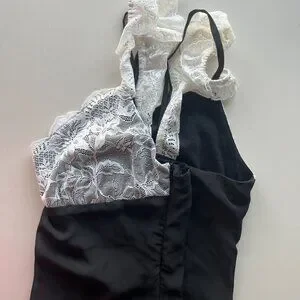 Princess Polly satin black and white lace tank
